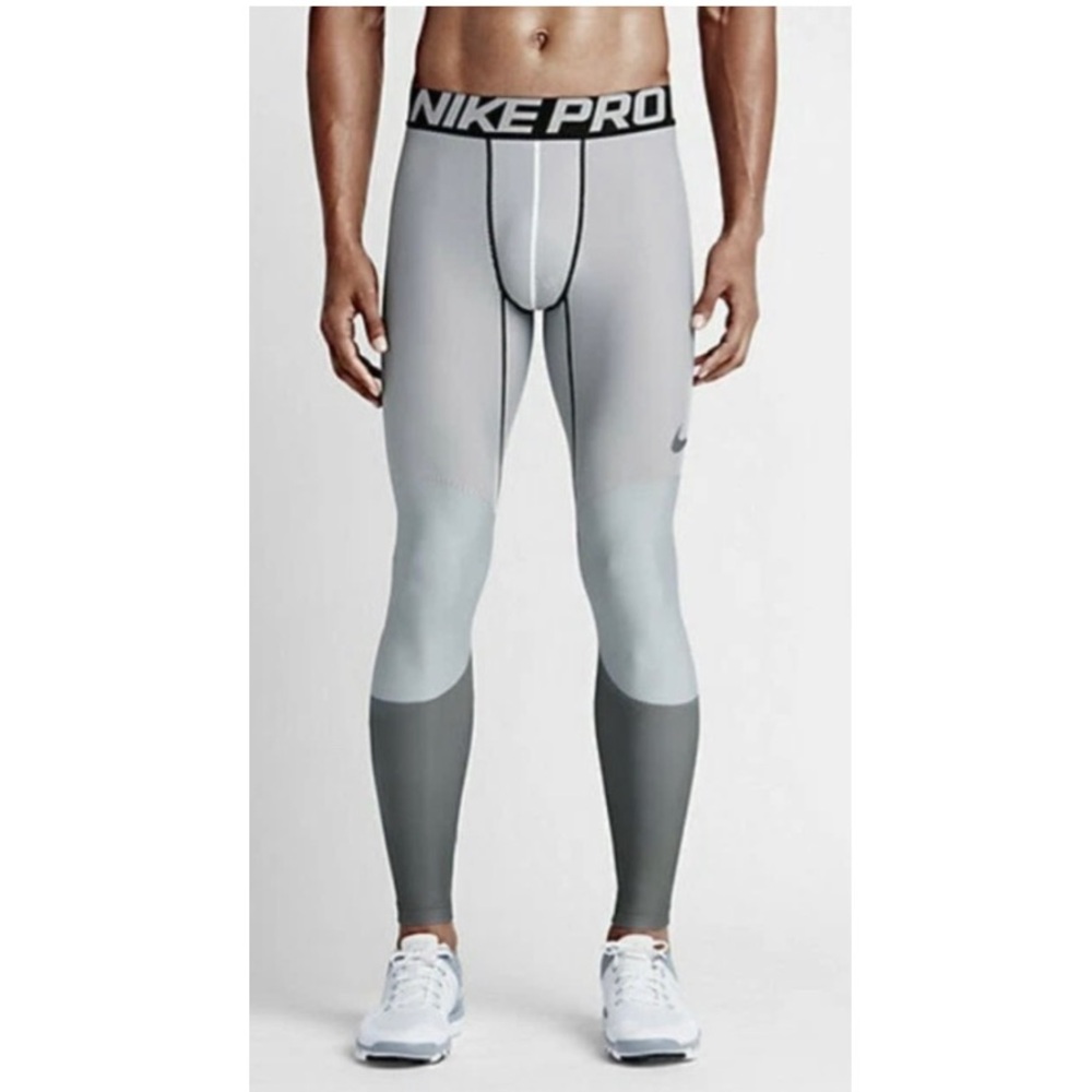 Nike Pro Men's Hyperwarm Lines Compression Pants Tights Size Medium Gray Multi